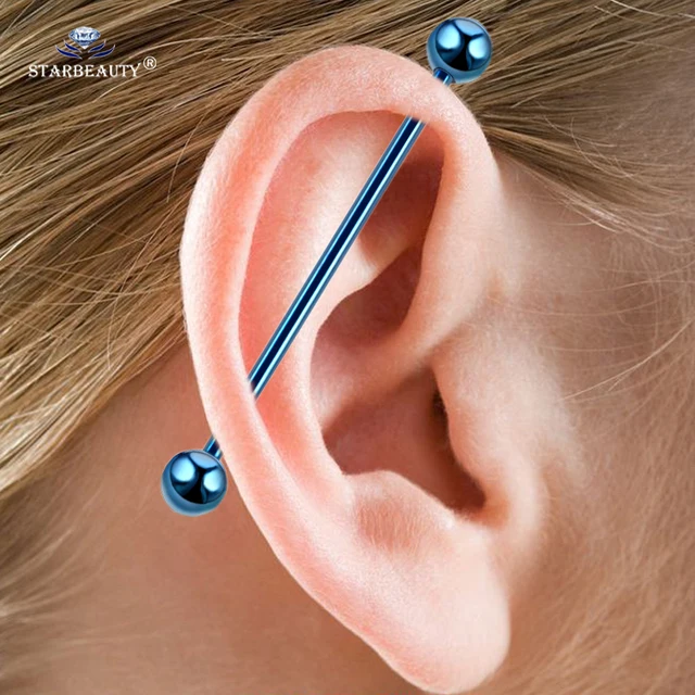 2 Pcs Lot 35mm Long Barbell Piercing Orelha Cartilagem 2 Pcs Lot 35mm Long Barbell Piercing Orelha Cartilagem Blue 14g Stainless Steel Helix
