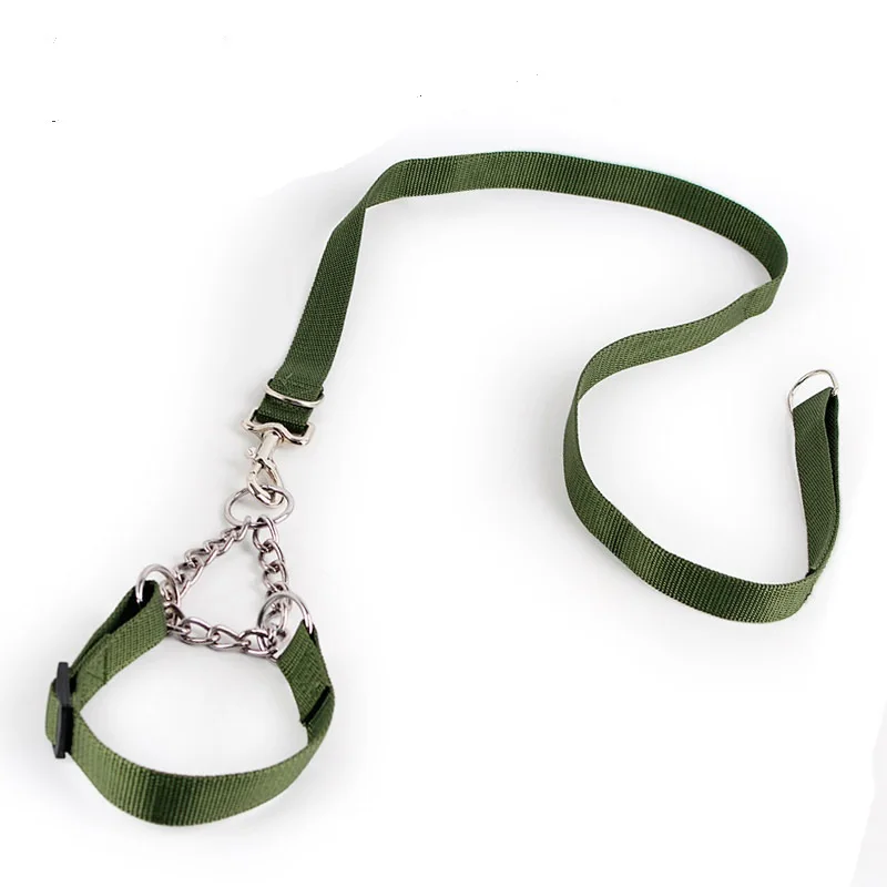Army green collar big dog leash Nylon material 120CM long collar