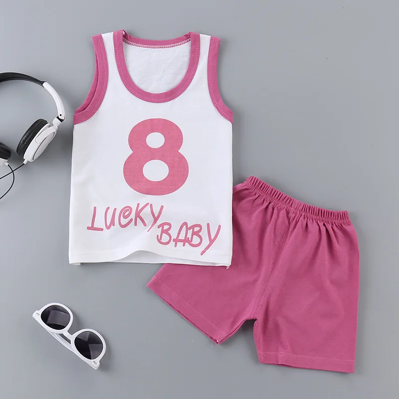

Summer Baby Clothing Set Cartoon Boys Girls Children Clothes Sleeveless Sets Infant Kid Suits Cotton Waistcoat+ Shorts 6-24M 3T