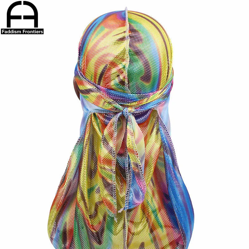 

Men's Colorful Sparkly Silky Durags Turban Hat Bandanas Silk Men Durag Headwear Headband Waves Caps Hair Accessories Doo Rag