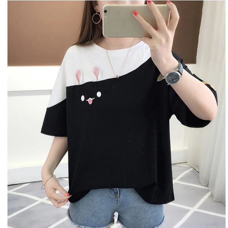 Гранж эстетический ulzzang friends harajuku rabbit tee kawaii футболки женские футболки размера плюс Топы корейские