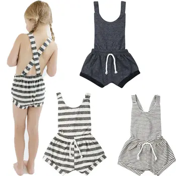

Infant Baby Girl Sleeveless Striped Backless Suspender Romper Jumpsuit