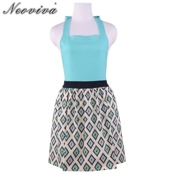 

Neoviva Cotton Garden Apron for Women with Hidden Pockets Marie in Geometric Gingham Spa Blue Adult Bib Apron Chef for Avental