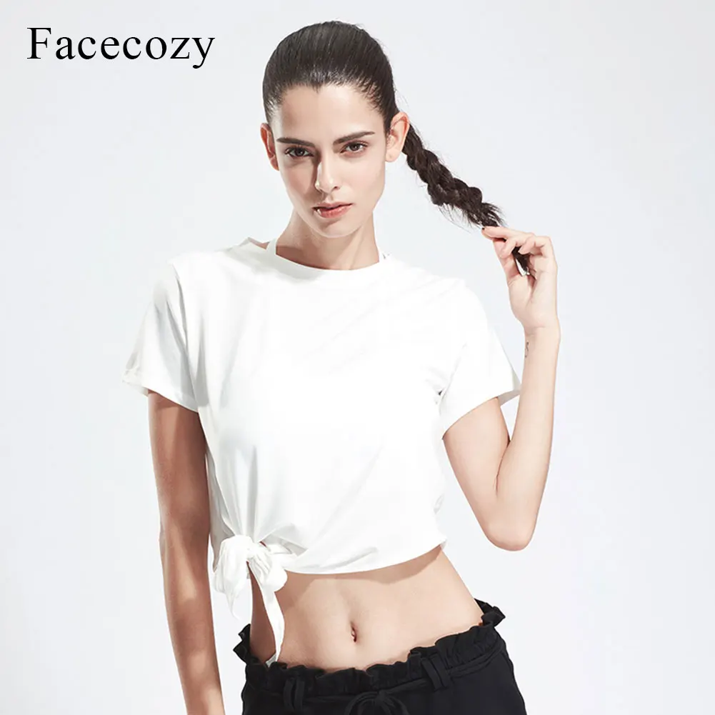 Женская Спортивная футболка с круглым вырезом Facecozy Однотонная завязками и