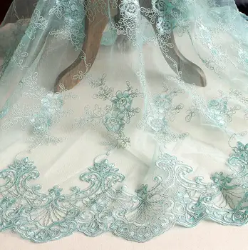 

2 Meters 2017 Ice Green African French Lace Fabric High Quality Nigeria Embroidered Tulle Lace Fabric 130cm Width