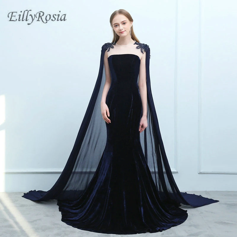 navy blue velvet evening gown