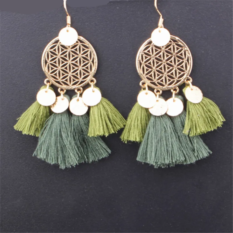 

Bohemia Alloy Flowers earrings Long tassel women's earrings Tassel earring for women Dream catcher earring