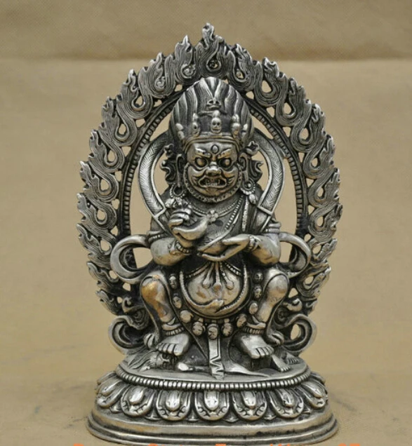 

7'' China Tibet Mahakala Buddha Vajra Protector Silver Bronze Statue R0712