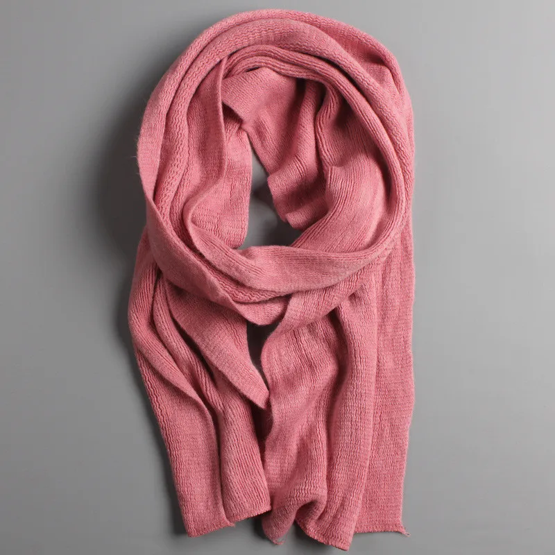Новинка, трикотажный зимний шарф, мужские толстые теплые кашемировые шарфы, черные, серые, длинные, мужские, теплые, женские шарфы красного цвета - Цвет: Розовый