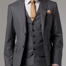 Итальянский высокого качества камвольно Шерстяной костюм Мужчины Деловой костюм две кнопки назад вентиляционные темно-серый Костюм-Тройку/свадебные жених костюм