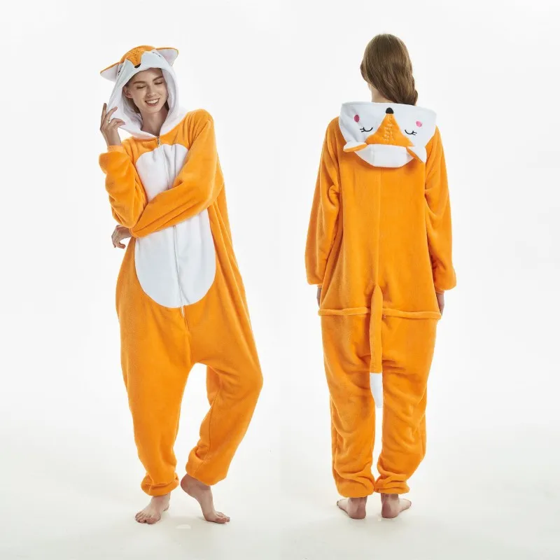 Fox Взрослые животные кигуруми onesie Панда Пижамы Набор зимние фланелевые пижамы для женщин и мужчин унисекс Ститч Единорог Пижама с капюшоном пижамы - Цвет: Fox
