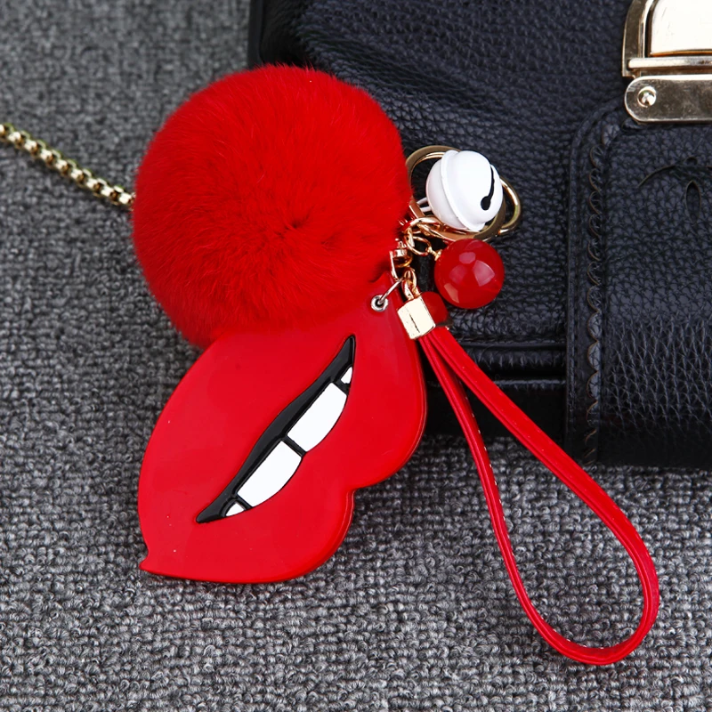 

Bunny Keychain Fur Pompom Keychain Red Lips Fluffy Rabbit Fur Pompons Keychain Emoji Keychain Pompon Keyring Ice Cream Key Chain