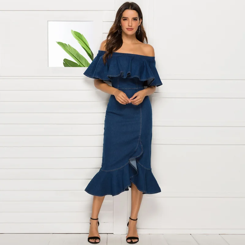 strapless denim maxi dress