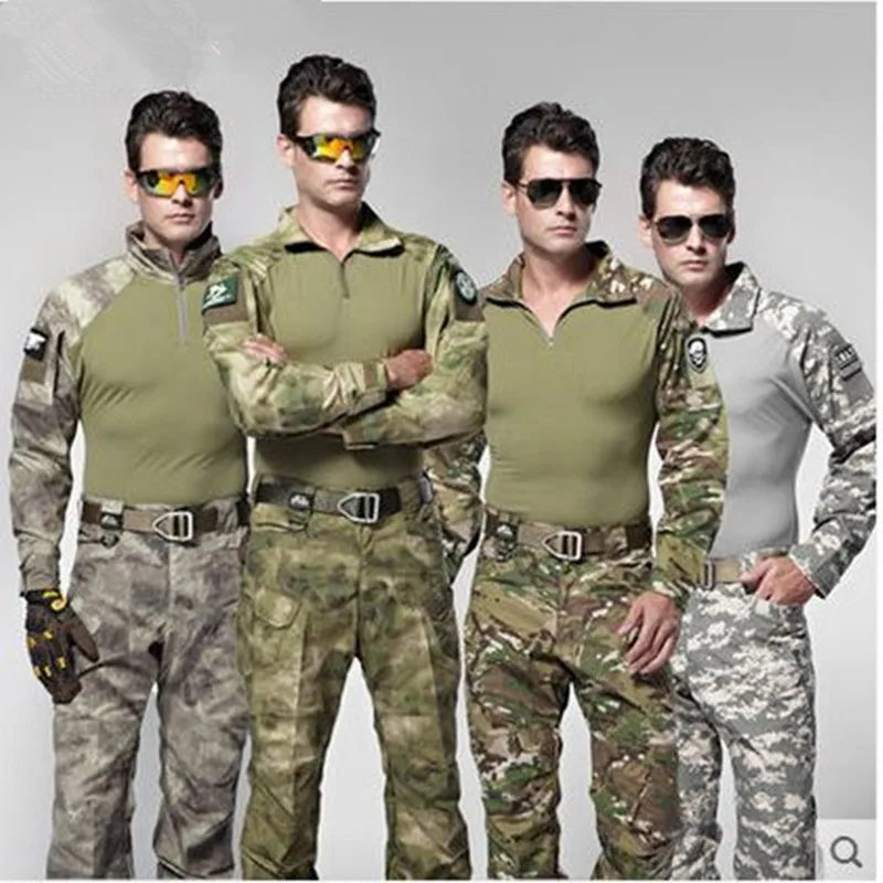 

US Army Ranger Military Combat Uniform Airsoft Paintball Hunting Gear (Tactical T shirt + Pants ) W/ Knee Elbow Pads Multicam