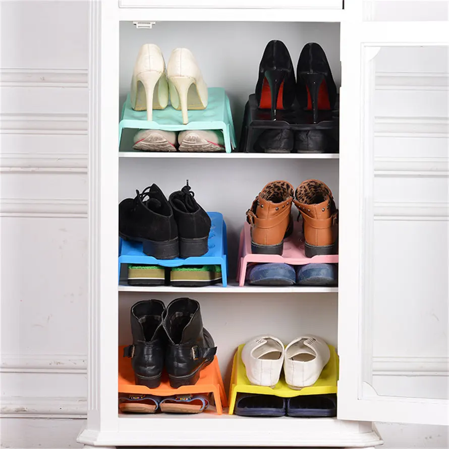 

2018 24*11cm Double Foot Multi-Colored Display Rack Shoes Organizer Space-Saving Plastic Rack Storage Dropshipping #1101