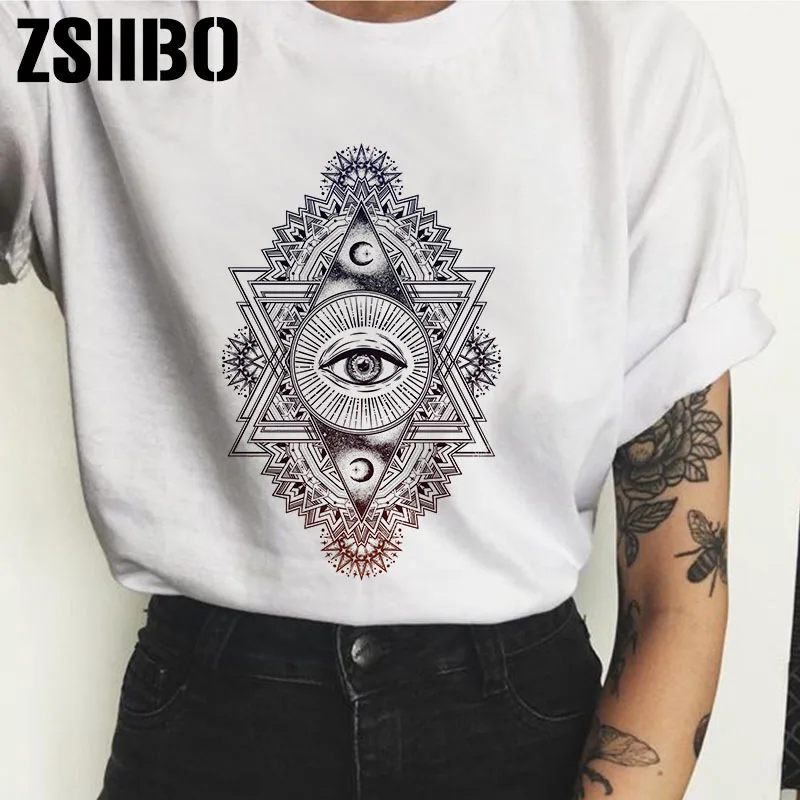 

Eye Moon Faith Print Summer Women's Tattoo Personality Harajuku Casual Fashion Loose Large Size Women's T-Shirt Tops