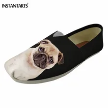 INSTANTARTS/Милая женская летняя повседневная обувь с принтом «собака-Мопс»; Новинка; парусиновая обувь без застежки на плоской подошве; женская летняя обувь без застежки