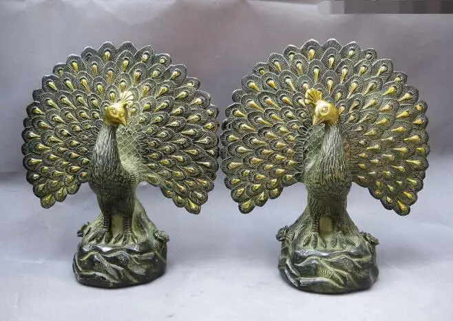 

S5245 9" China bronze gild carved copper beautiful sculpture peafowl pair Statues discount 30% (C0324)