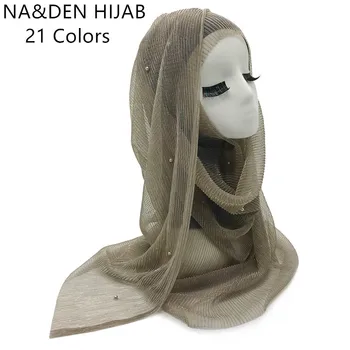 

1PCS Fashion solid color slide wire fold with pearl Soft shawls Polyester Muslim hijab woman scarves scarf 21 Colors hot sale