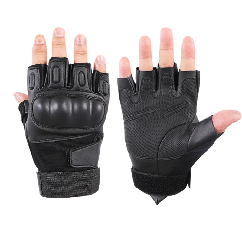 Мужские Военные перчатки SWAT, армейские перчатки для тренажерного зала, военные перчатки на костяшках, велосипедные перчатки на весь палец, тактические перчатки из искусственной кожи - Цвет: Half Black