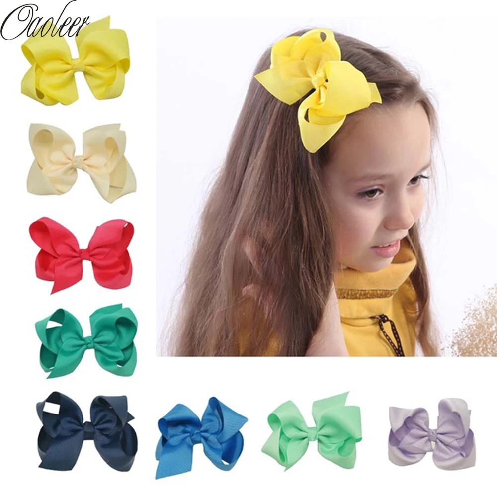 

5Pcs 4" Solid Grosgrain Ribbon Hair Bow With Clips Girl Hair Bows Boutique Hair Bows For Girls Kids Hair Accessories