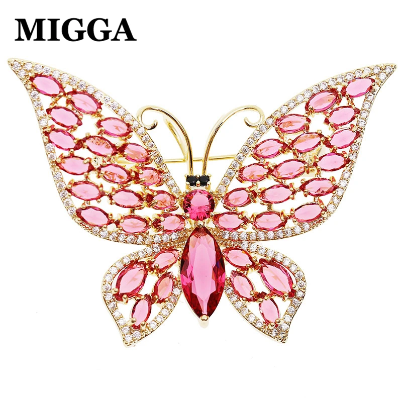 

MIGGA 2 Color Luxury Cubic Zirconia Stone Crystal Butterfly Women Brooch Gold Color Party Gift Jewelry