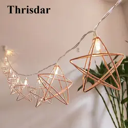 Thrisdar 10 20 светодиодный гладить металла Diamond Star светодиодный Строка Фея Света Батарея питание рождественских каникул Свадебный венок Star Light