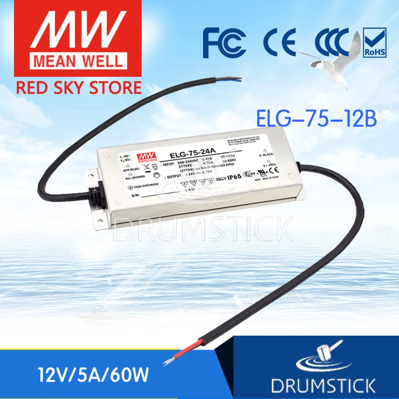 

MEAN WELL ELG-75-12B 12V 5A meanwell ELG-75 12V 60W Single Output LED Driver Power Supply B type [Real6]