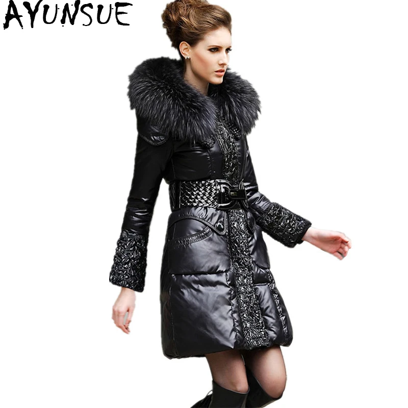  AYUNSUE Winter Down Jacket Women Warm Coat Female 100% Natural Fur Collar Long Jackets Clothing 201