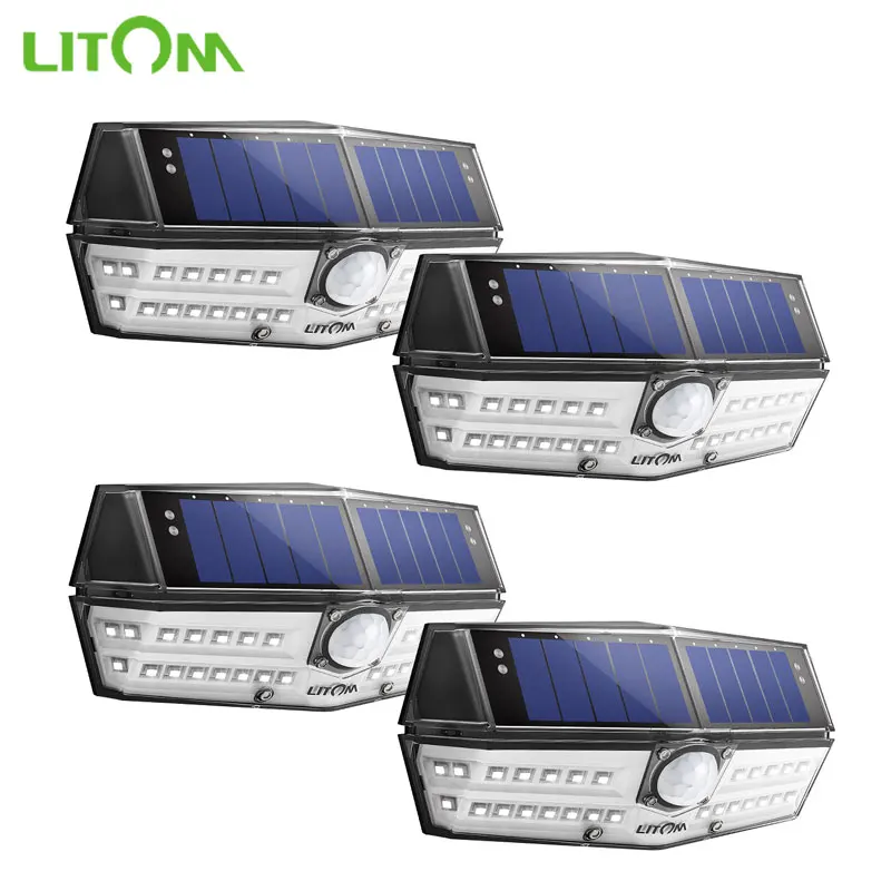 4 шт./лот LITOM солнечные Настенные светильники открытый 30 LED датчик движения IP67