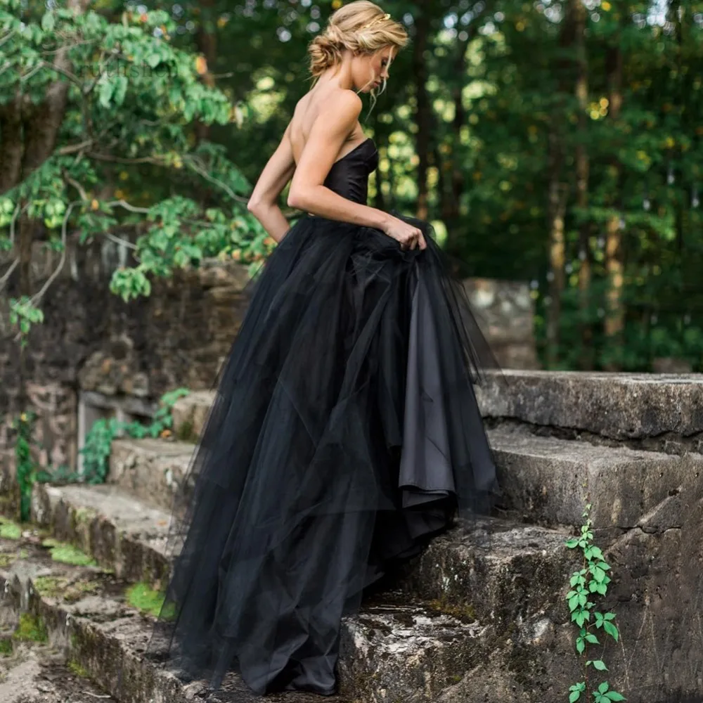 

Two Pieces Black Wedding Dresses Sweetheart Vintage Informal Sexy Split Bridal Gowns Colored Custom Made