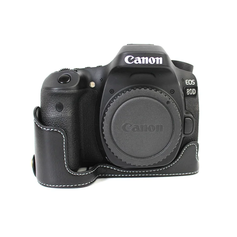 Натуральная Кожа Камера сумка чехол половина тела для Canon EOS 90D 80DII 80D 70D 60D DSLR с отверстием батареи