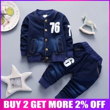 BibiCola/Новинка года, комплекты одежды для мальчиков, весна-осень, комплект спортивной одежды для мальчиков, детская одежда, джинсовые пальто+ штаны, 2 предмета