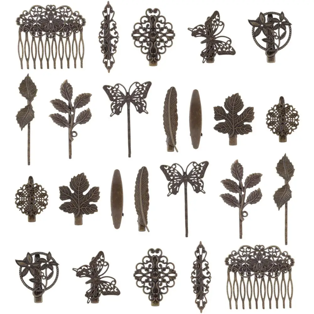 

24 Pack Vintage Retro Bronze Metal Hair Clips Barrettes Leaf Feather Duckbill Alligator Hairpins Bobby Pins Comb Claws Clamps