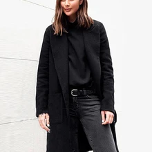 5XL Женское зимнее шерстяное пальто, дизайнерское пальто с отложным воротником, куртка с длинным рукавом, толстая винтажная Черная куртка, верхняя одежда, пальто размера плюс