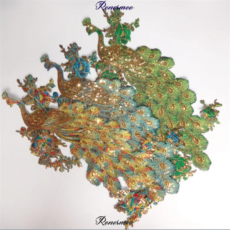 1 шт. аппликация в виде павлина из золотых блесток одежда вышивка патч ткань наклейка утюг на патч поделки шитье ремонт 47X26 см SX106
