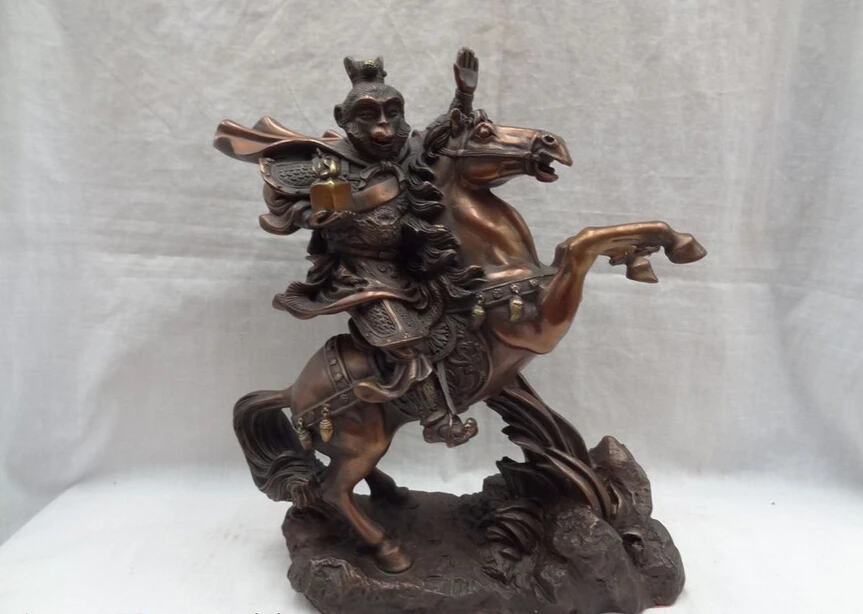 

Collectible bronze S1223 11" Chinese Bronze Zodiac Monkey Seal Sun WuKong Ride Horse Statue Sculpture