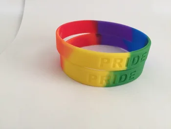 

Six-color rainbow silicone bracelet Gay Pride Rainbow Colour Bracelet . Free shiping .202*12*2MM 50PCS/LOT Free Shipping
