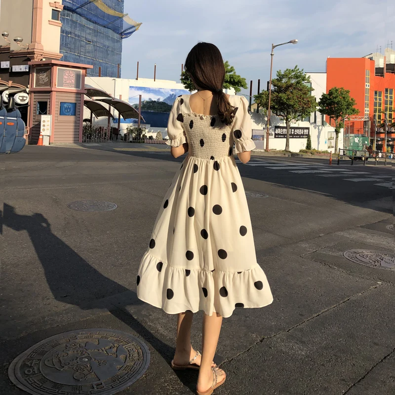 Kopen Mishow Vrouwen Zomer Strand Chiffon Jurk Dot 2019 Nieuwe Koreaanse Boho Jurken Voor Meisjes Slanke Hoge Taille Vrouwelijke Vestidos MX19B1384