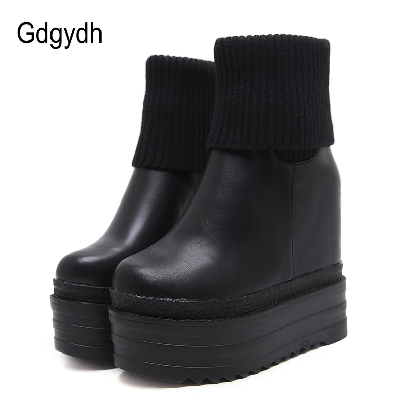 

Gdgydh Fashion Winter Ankle Boots Women Heel Leather PU Increasing Flat Heels Casual Shoes Wedges Platform Women Autumn Boots