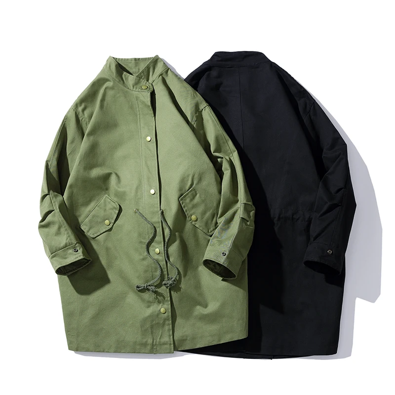  Windbreaker men's solid color long windbreaker men's stand collar boutique jacket men's waist draws