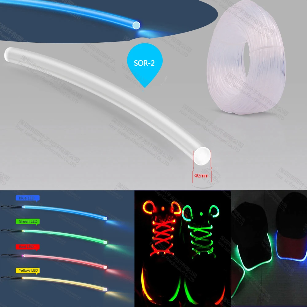 2 мм мягкий боковой светящийся ТПУ сырье Оптическое волокно светодиодный мигающий светильник кабель для одежды шляпа обувь жгут для собак