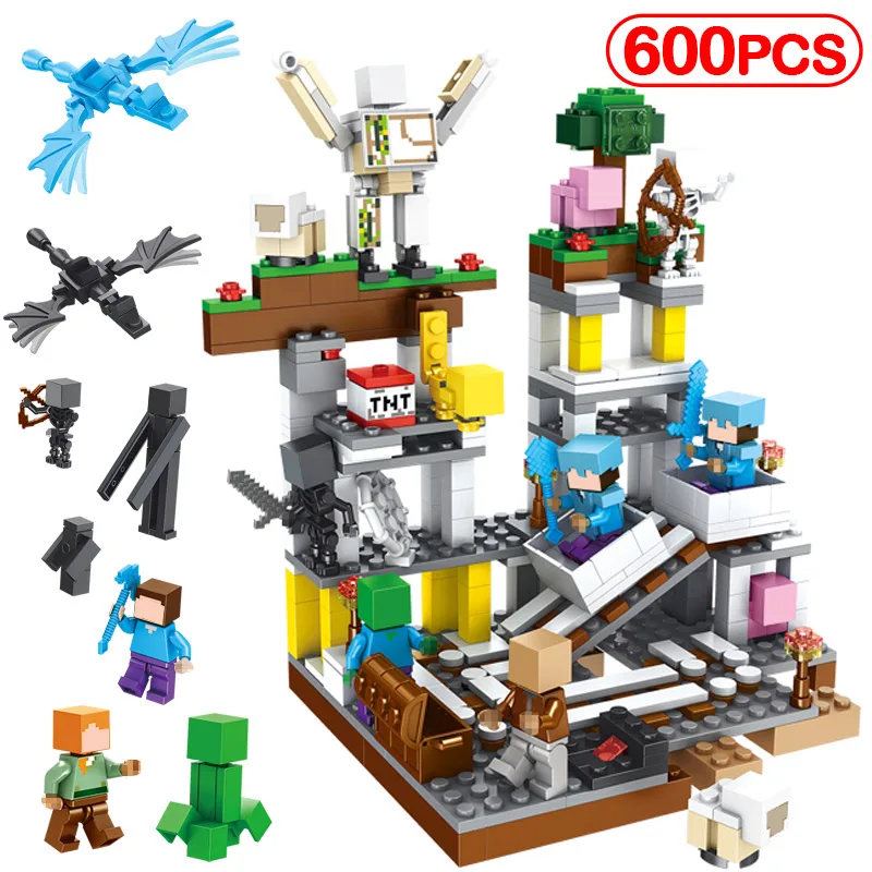 

600pcs My World The Mine Figures Building Blocks Compatible Legoinglys Minecrafted Dragon/Skull Bricks For Educational Kids Toys