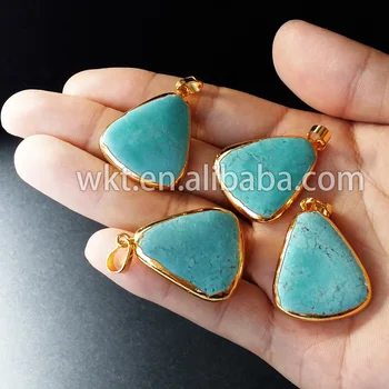 

New small wholesale triangle howlite stone jewelry pendant in gold eletroplated