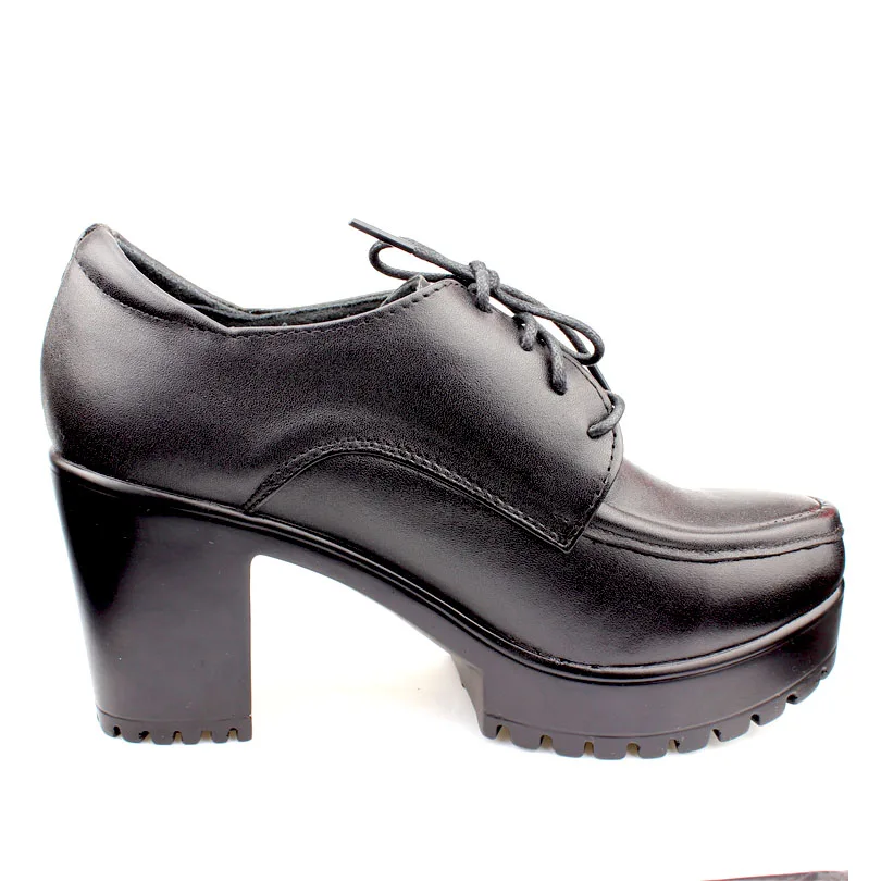 Plate Salto Chaussures forme Rétro Travail Stable Uninnova Fendu Confortable Bureau Rond Alto Femmes Pompes En De Hauts Noir Cuir Bout Talons Wp135 rrwq8dT