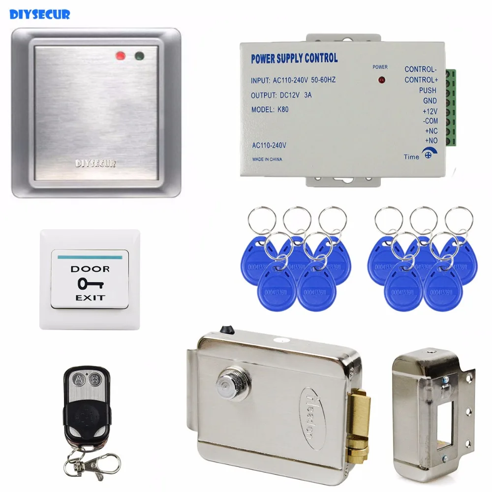 

DIYSECUR Full Kit Set Electric Lock Waterproof Remote Controller 125KHz Rfid Card Reader Access Control System Kit 81678A