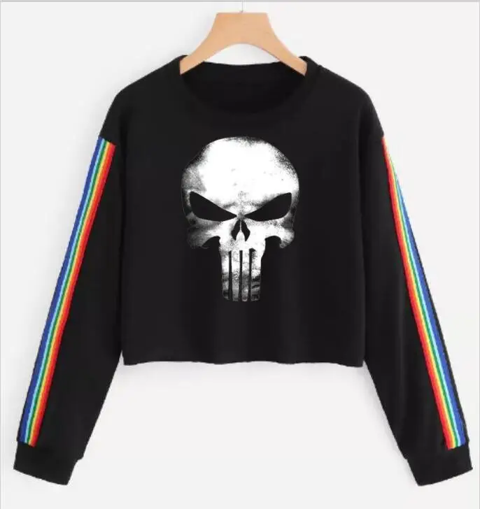 

New Women's Short Sleeve Super Hero Punisher Taro T-Shirt Print Couple Harajuku Student Large Size Pattern Striped T-Shirt