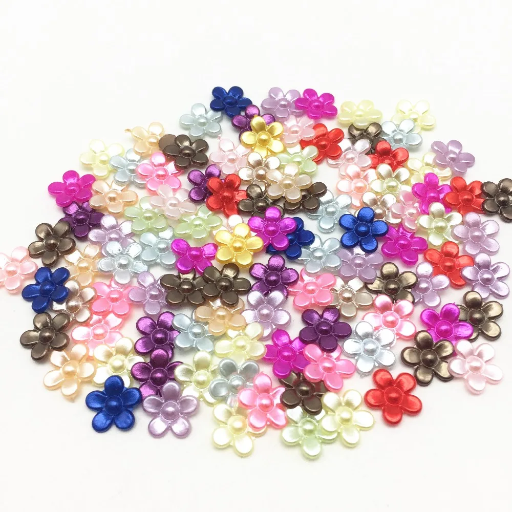 100pcs 11mm Mixed Pearls Flower Flatbacks Craft Diy Cabochons