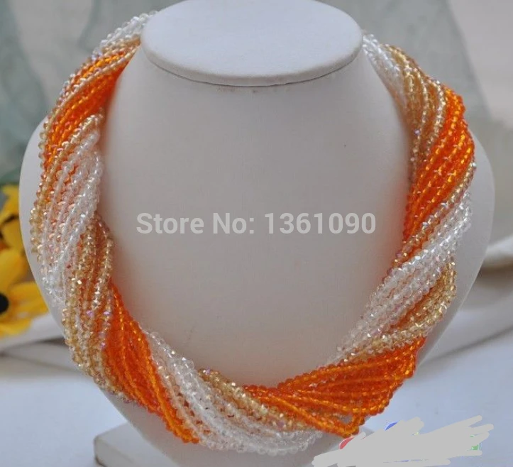 

xd 00473 15row 18" 4mm yellow clear faceted crystal rainbow necklace