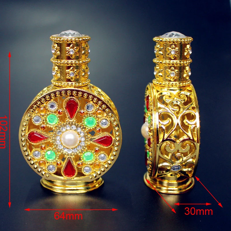1 шт. 12 мл старинный металлический флакон для парфюма в арабском стиле Бутылочки для эфирных масел со стеклянной капельницей золотого цвета